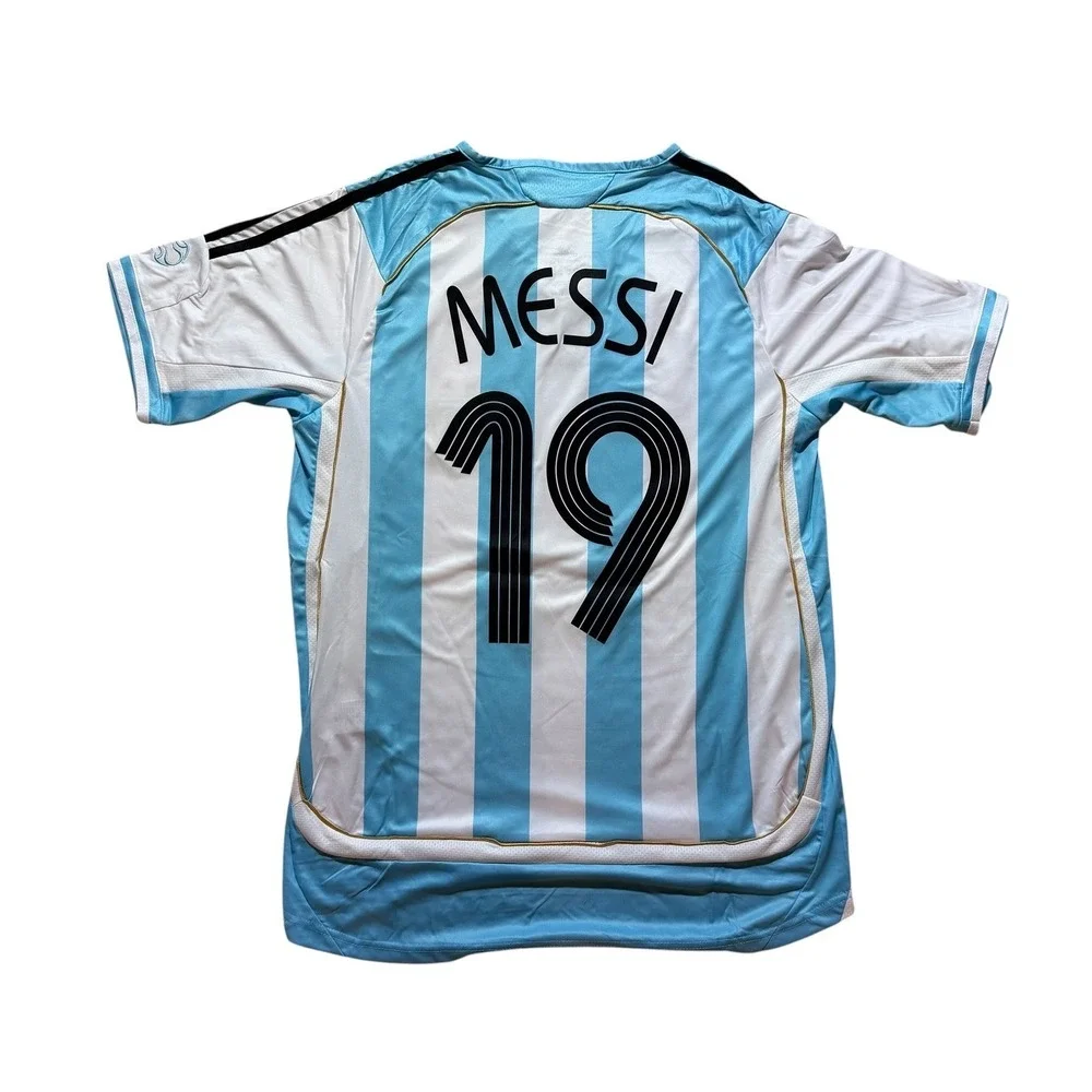 Adidas Argentina 2006 World Cup Messi 19 Jersey Large Blue White Striped